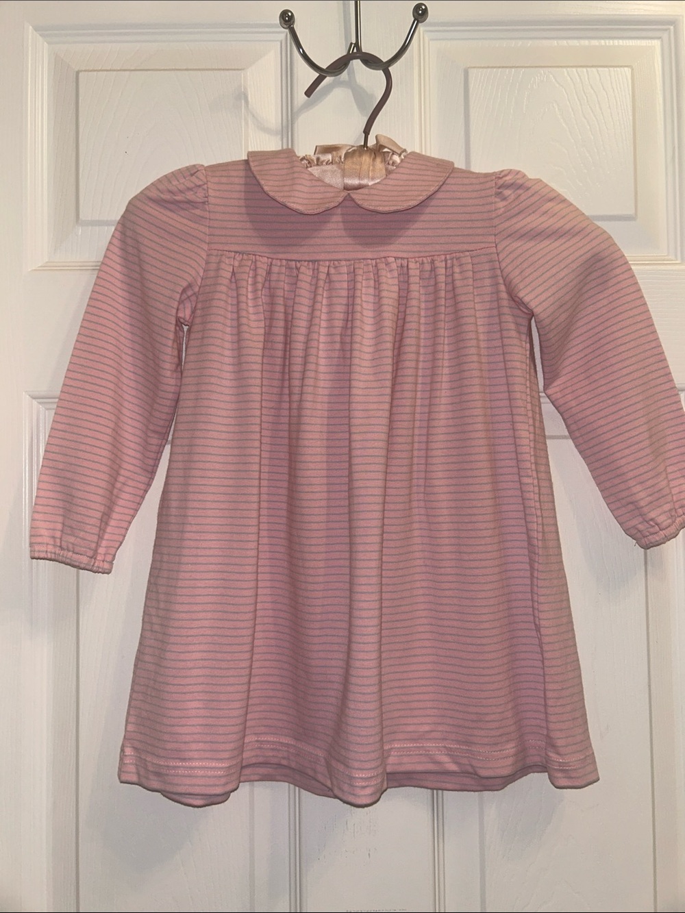 Busy Bees Toddler Pink Striped Long Sleeve Dress w/Peter Pan Collar